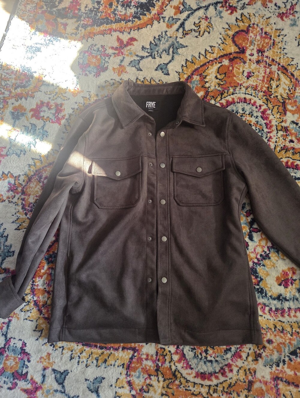 Frye Men's Dark Brown Suede Shacket with Snap Front